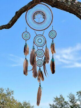 Dreamcatcher Suede Wrap Semi-Precious Stone Beads, Real Feathers 43 inches